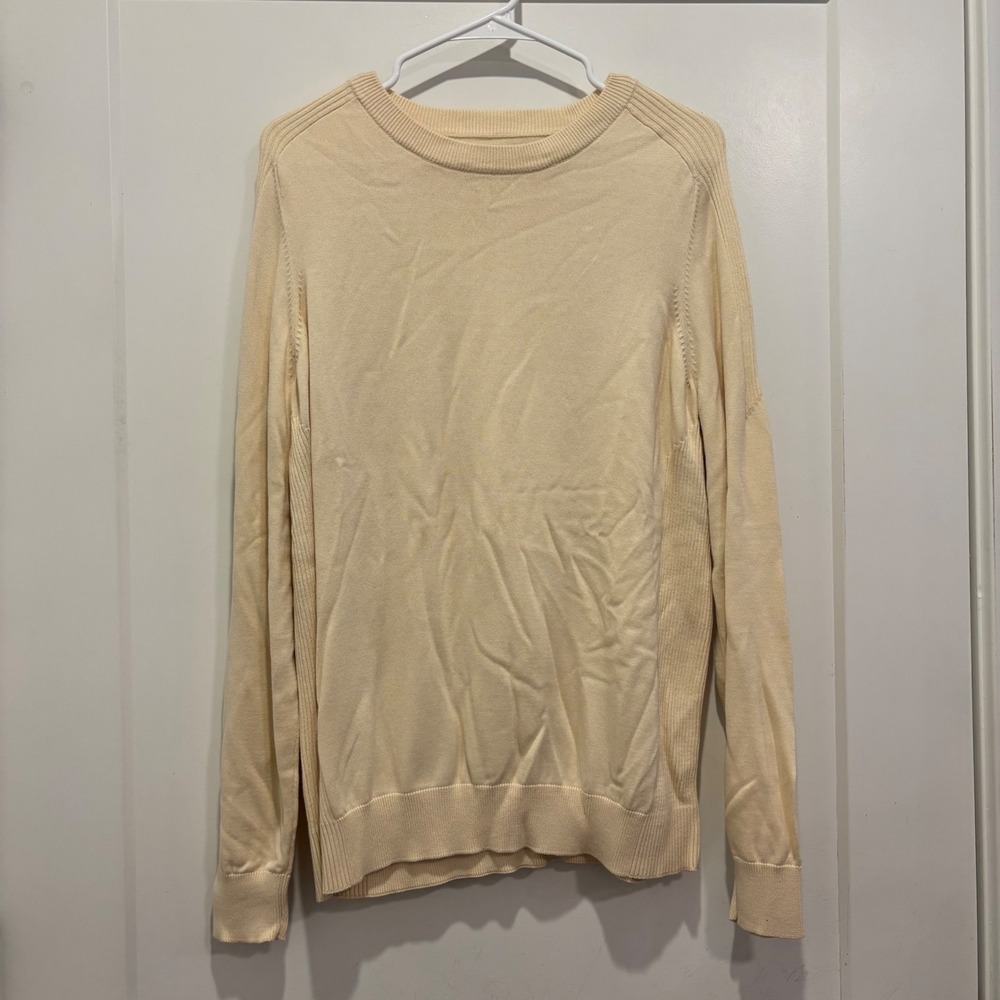 Callaway C-Tech Mens Large Cream Cotton Knit Crewneck Golf Sweater Cream L